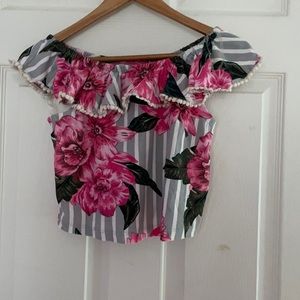 1st kiss Girls Off the Shoulder Striped Floral Top
